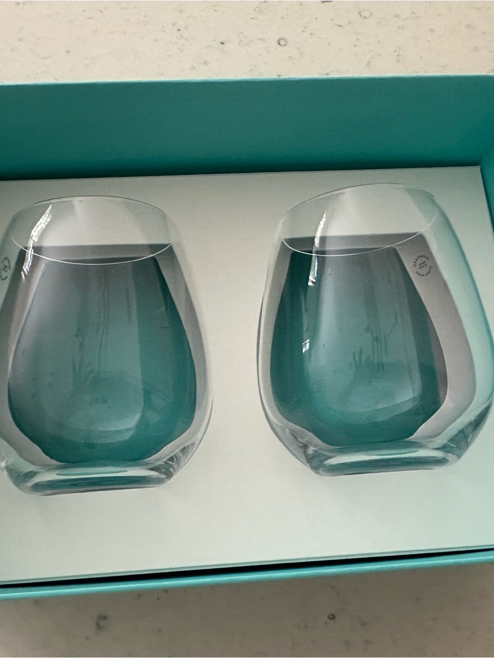 Tiffany Clear  Stemless Wine Glasses - Set of 2